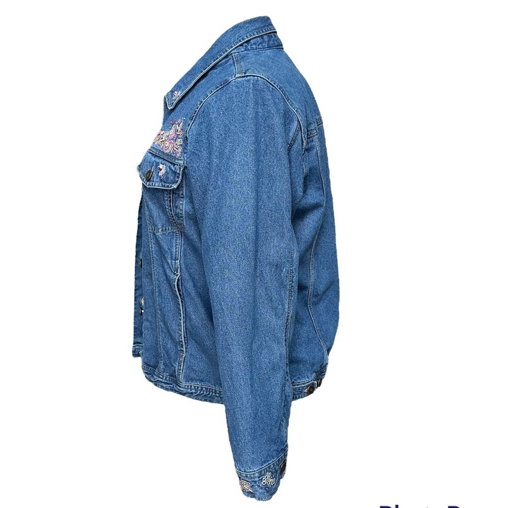 Denim & Co Western Floral Embroidered Jean Jacket Size: XL - Picture 2 of 12